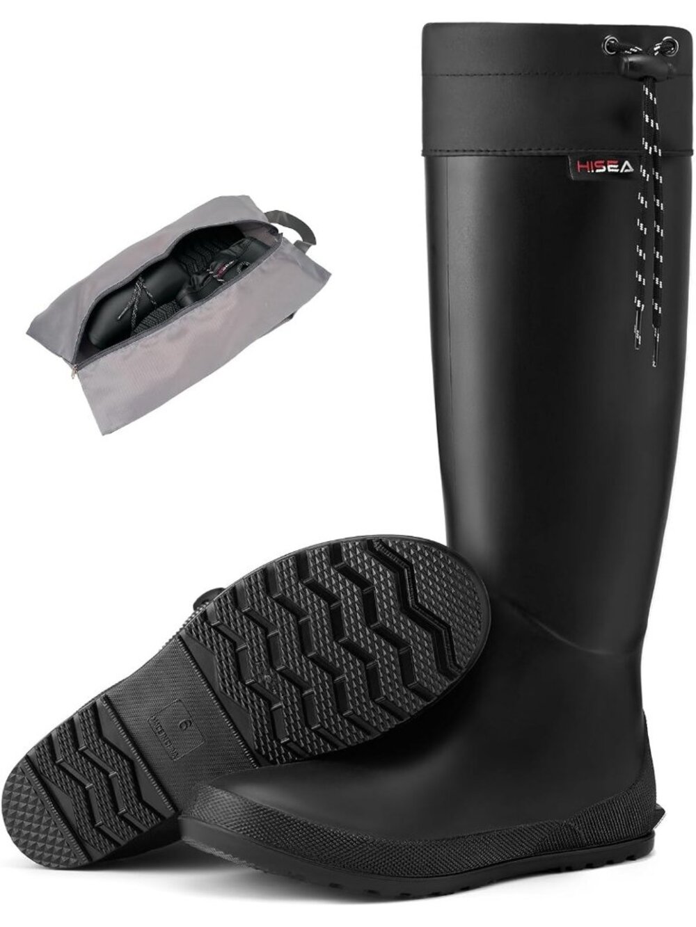 Women's Black Anti-Slip Sole Waterproof Knee High Rubber Mud Walking Rain Boots